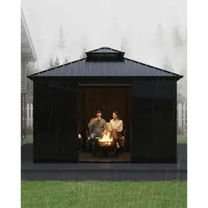 Hardtop Gazebo Sunroom – 12x12 ft Outdoor Garden Villa Solarium with Double Polycarbonate Roof, Floor-to-Ceiling Sliding Doors, Weatherproof Aluminum Frame – All-Season for Backyard, Patio, Deck, Hot Tub Enclosure(9 Boxes)