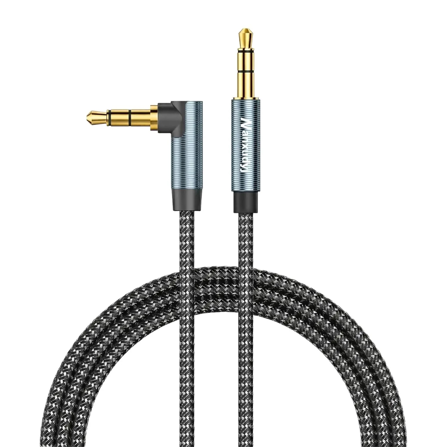 AUX Cord 6ft, 3.5mm Stereo Audio Cable 90 Degree Right Angle Nylon Braided Male to Male for Car, Headphones, Speaker, PS4/PS5, PC, Tablets - Hi-Fi Sound Portable TRS Auxiliary Cable