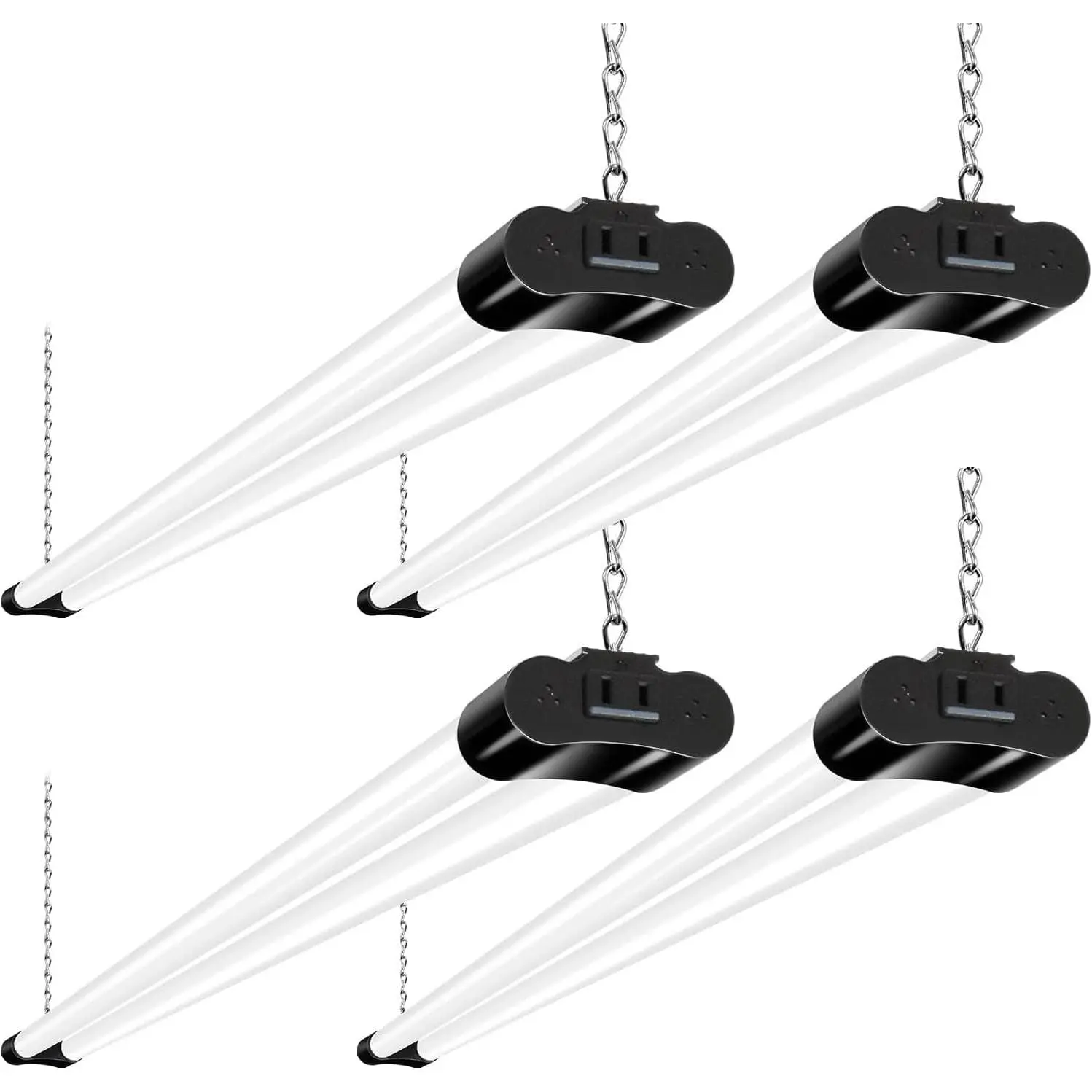 4 Pack LED Shop Lights 4FT,60W(350W Equivalent), 6500 Lumens, 5000K  White, Linkable, Plug and Play with /Surface Mount Kit,for Garage,Workshop,Warehouse,Utility Room,Black