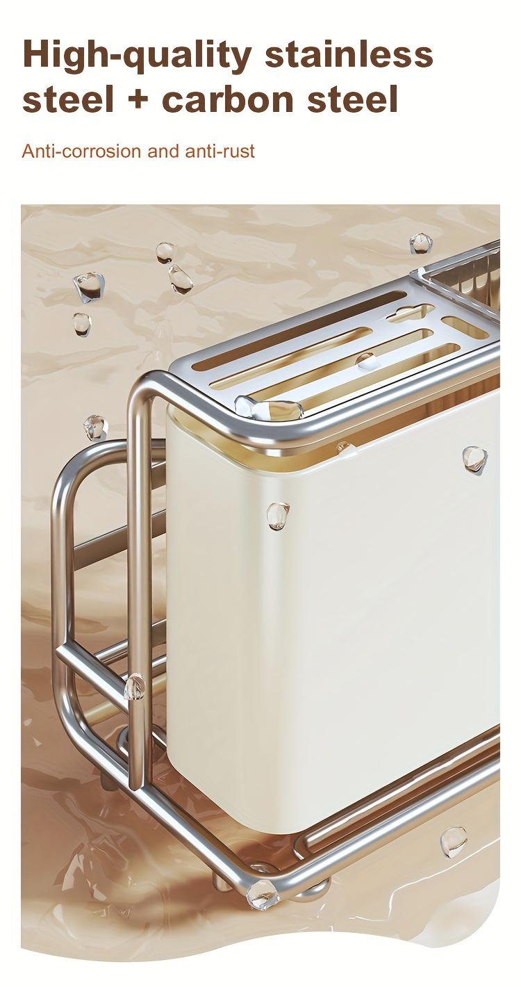 Stainless Steel Knife Organizer, a White Multifunctional Countertop Kitchen Storage Rack for Storing Knives, Cutting Boards, And Cutlery, Featuring a Draining Tray, Designed to Be Durable And Space-Saving