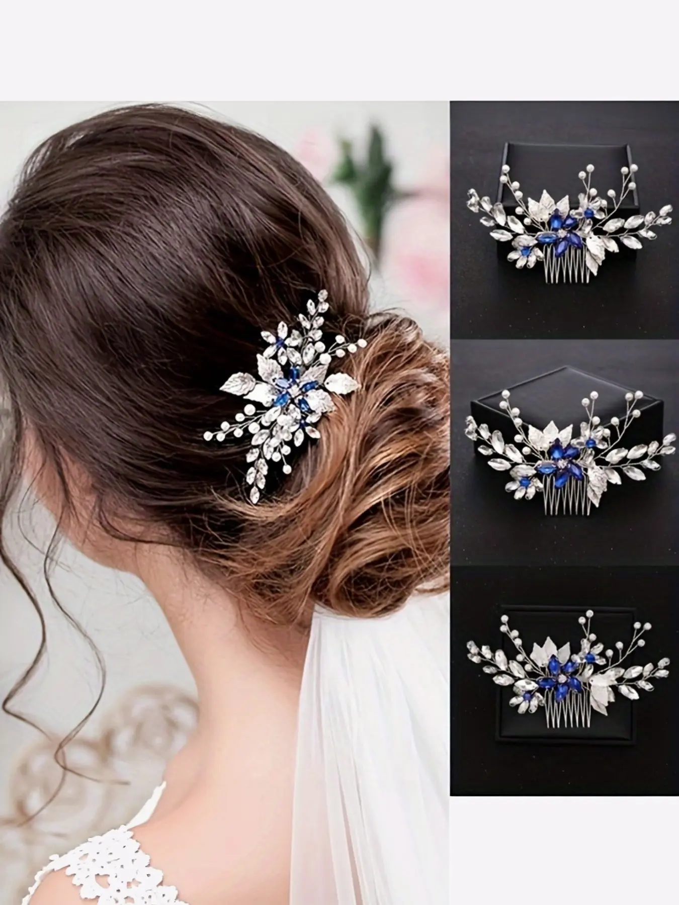 Crystal Pearl Flower Hair Comb for Women, Handmade Pearl Crystal Flower Hair Accessory, Wedding Dress Hair Ornament, Evening Party Hair Comb