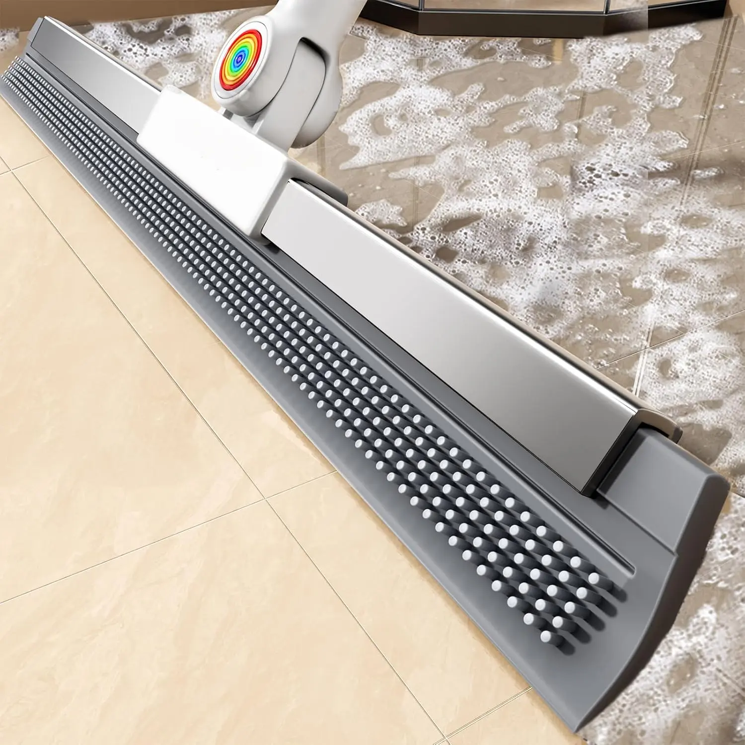 Floor Squeegee  Concrete Floor, Squeegee  Floor with 180 °   Rotating Head & 63" Long Handle, Garage Squeegee Broom  Epoxy Floor, Pet Hair, Water Removal, Bathroom Tile, Shower Glass, Carpet