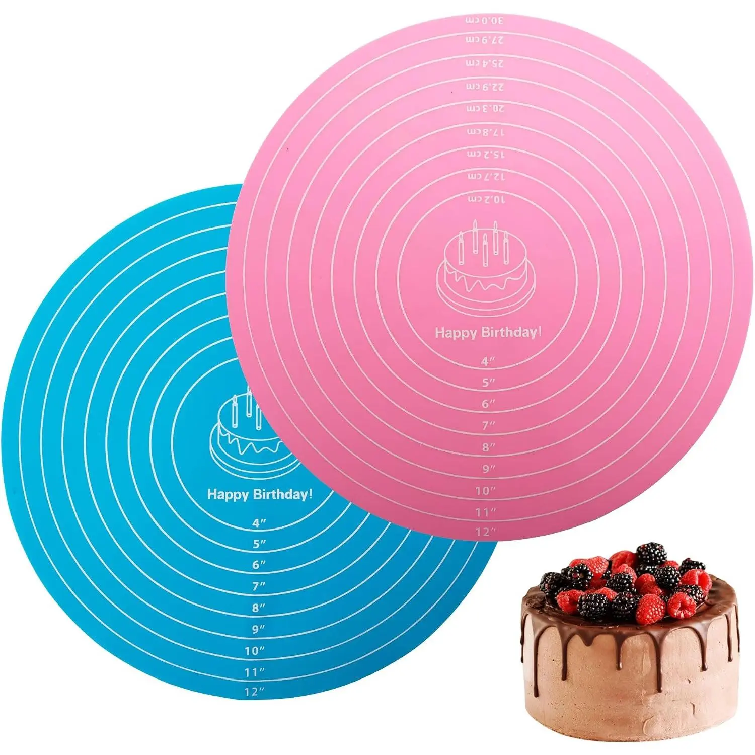 2-Count Non-Stick Synthetic Bakeware Baking Mat Set with Measurements, Heatproof Kitchen Dough Rolling Mat for Cake, Pastry Making (12x12 in, Blue, Default)