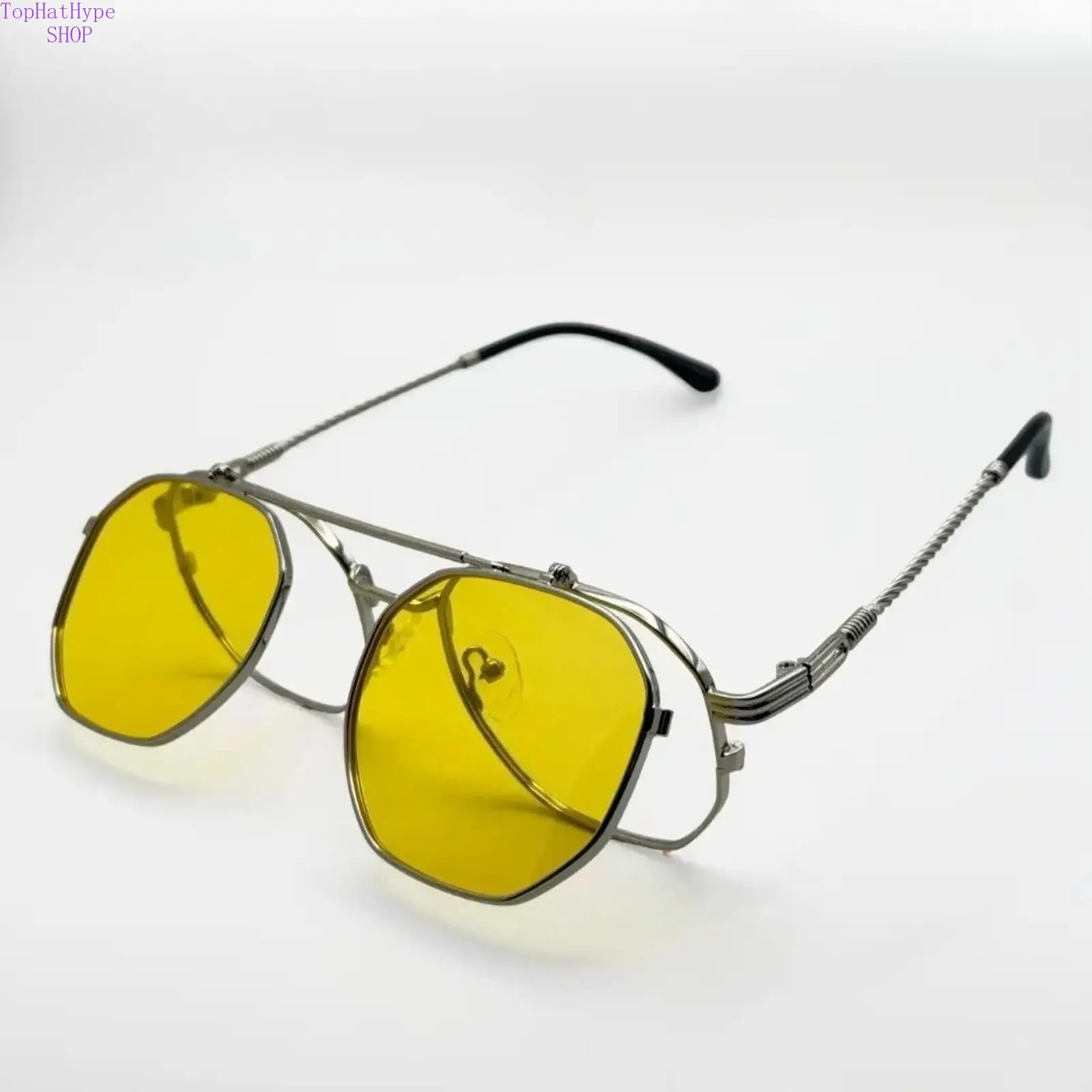Unisex Steampunk Lift-Up Sunglasses with Metal Frame, Bold Retro Silhouette Eyewear for Driving & Festival Streetwear, Ideal for Unique Sunglasses Collectors, Vintage, Flip-Up