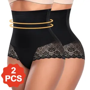 Women's 2PCS High-Waisted Tummy Control Compression Underwear - Seamless Lace Faja Body Shaper, Basic Fabric, Everyday Fit for Postpartum (Sports Underwear)