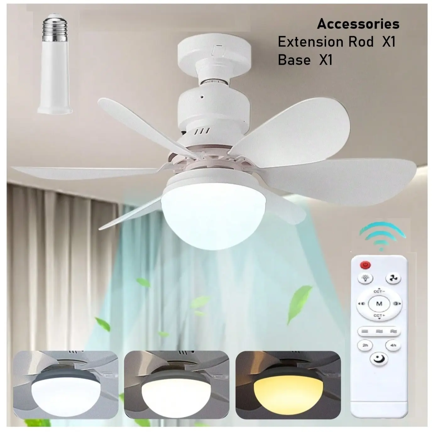 Smart Ceiling Fan Light with IR Remote, 6 Blades, LED Lighting, E27 Socket, 3 Speeds, 3 Color Temperatures, Tool-Free Installation, Ceiling Fans Lights