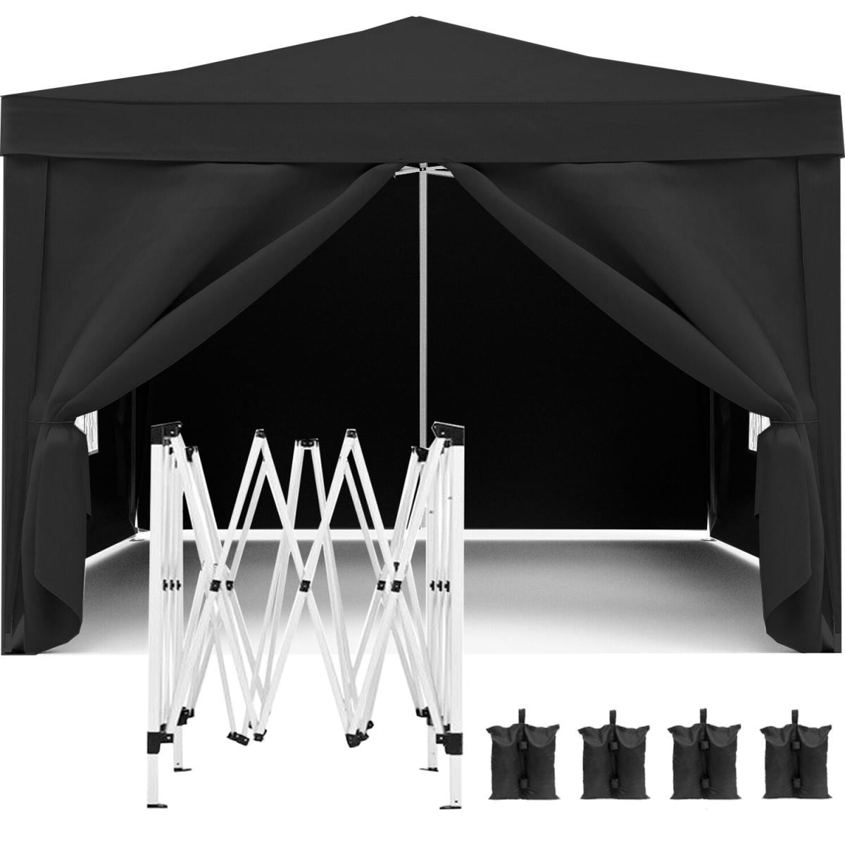 10'x10' Folding Canopy with 4 Removable Sidewalls Outdoor Event Shelter UPF 50+ Gazebo Portable Tents for Parties Beach Camping Wedding EZ Pop Up Canopy Weight Bag + Carry Bag