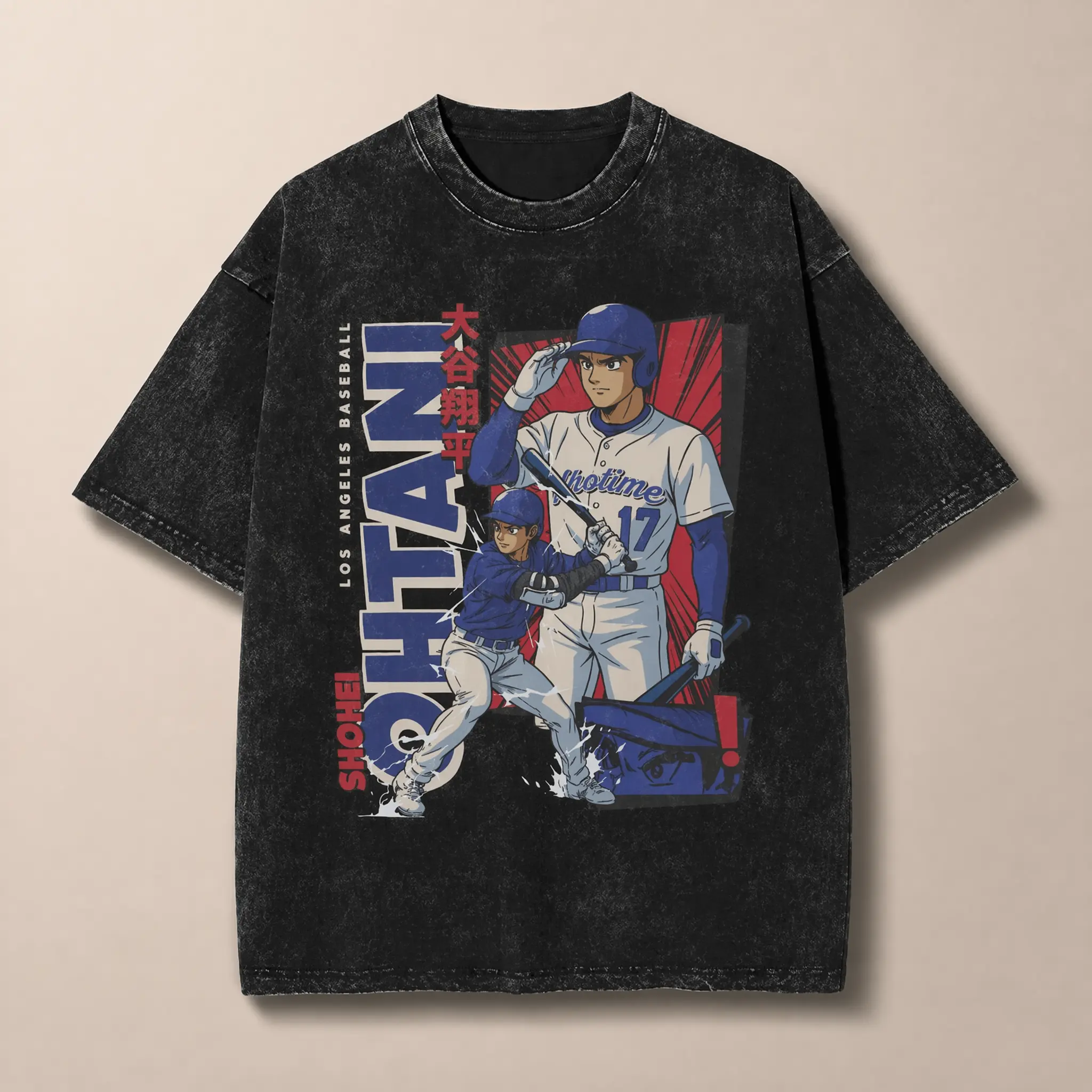 Ohtani Dodgers Anime Style Men's T Shirts Washed  Funny Tee Shirt Short Sleeve O Neck T-Shirts 100% Cotton Plus Size Clothes