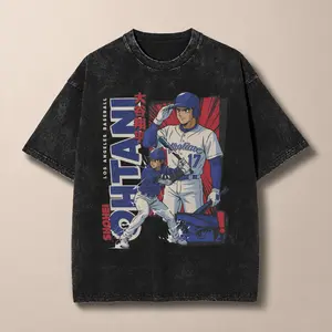Ohtani Dodgers Anime Style Men's T Shirts Washed  Funny Tee Shirt Short Sleeve O Neck T-Shirts 100% Cotton Plus Size Clothes