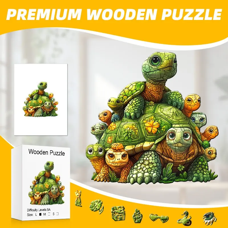 501 Wooden Puzzle Colorful Turtle, Irregular-Shaped Pieces, Vibrant Colors, Adult Premium Puzzle, Unique Gift, Creative Challenge