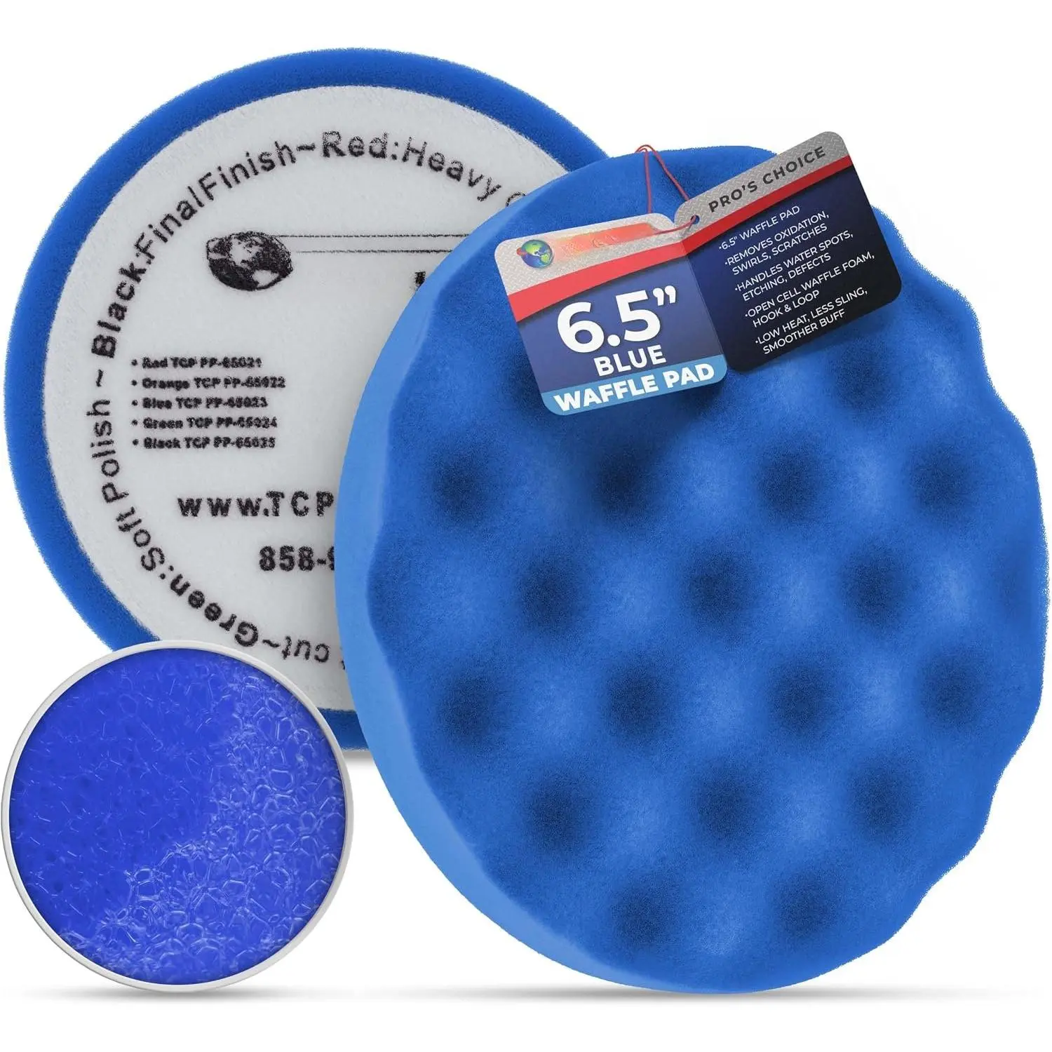 6.5" Blue Waffle  Buffing Pad Hook and Loop Backing - Light Cut Pad for Polishing, Automotive, Marine, , RV & Compound ,  Polishing Pads