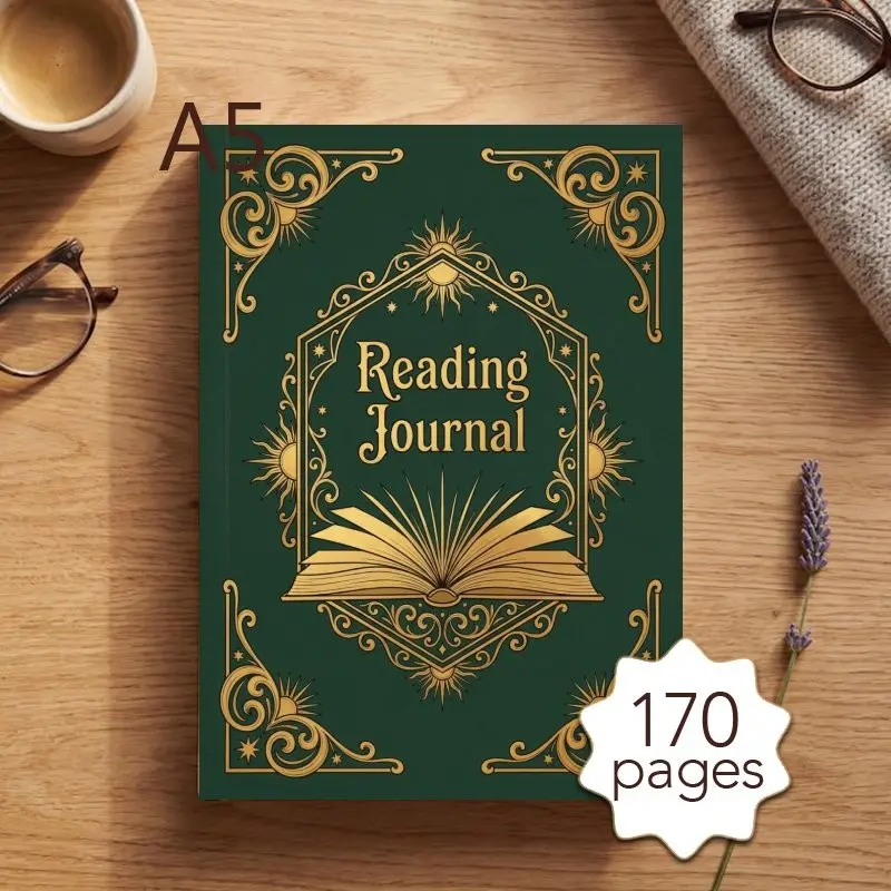 A5 Reading Journal, 170 Pages Daily Reading Planner, Bookshelf Design, New Book Tracker, 52 Book Review Templates, Perfect Gift for Book Lovers