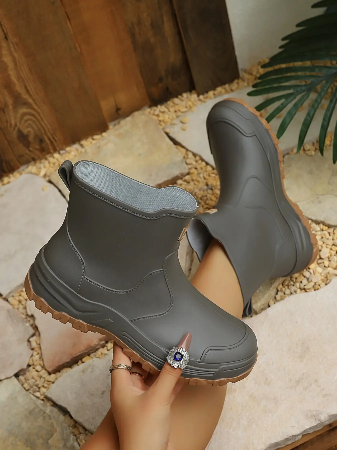 Large Size Simple Short Tube Rain Boots, Anti-Slip Thick Sole Lightweight Ankle Boot Commuter Waterproof Chelsea Shoes, Casual All-Season Footwear