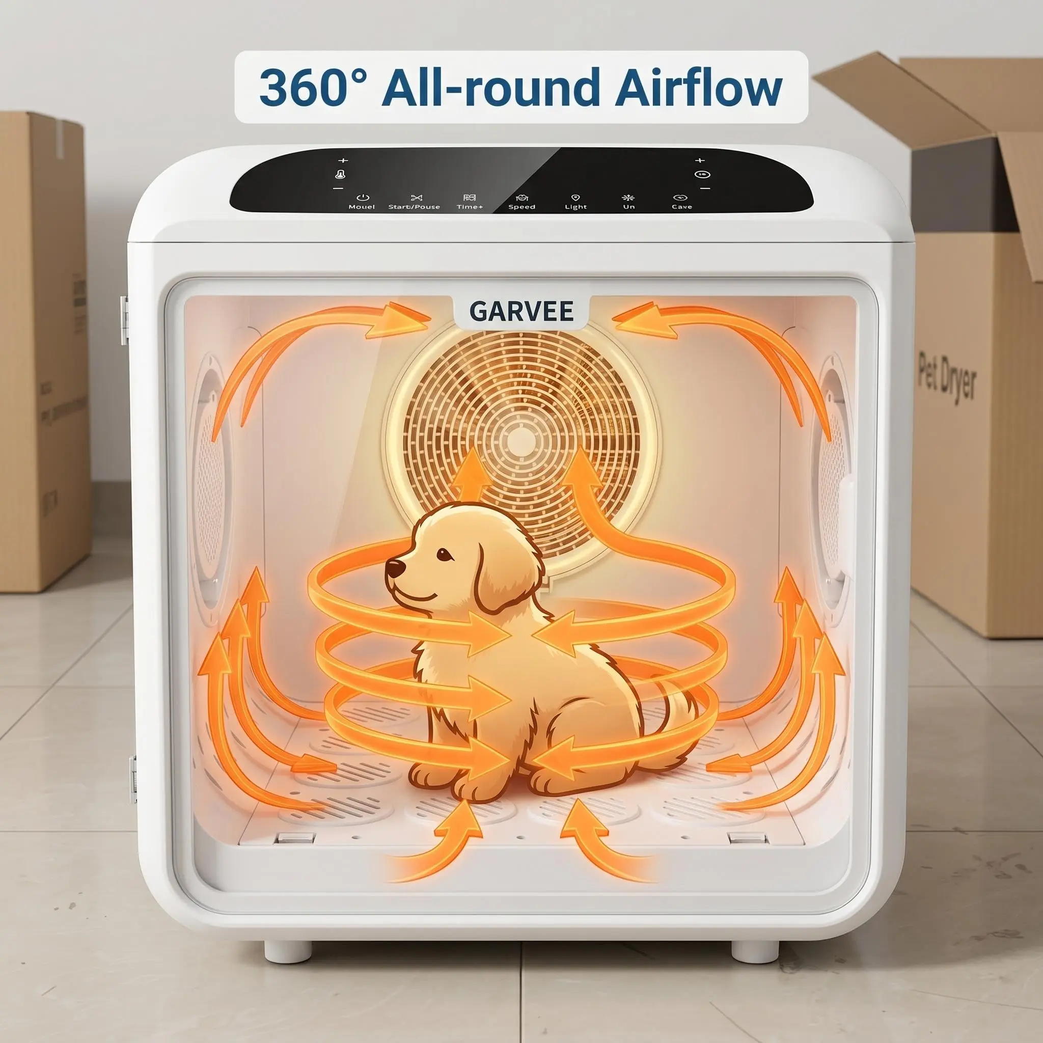 Quiet Pet Dryer Box for Cats & Small Dogs – 50L Large Capacity – 360° Even Airflow – Low Noise Home Grooming Dryer – Smart Temperature Control – Safe ABS Shell – Fresh Air Ventilation – Hands-Free Bathing Accessory