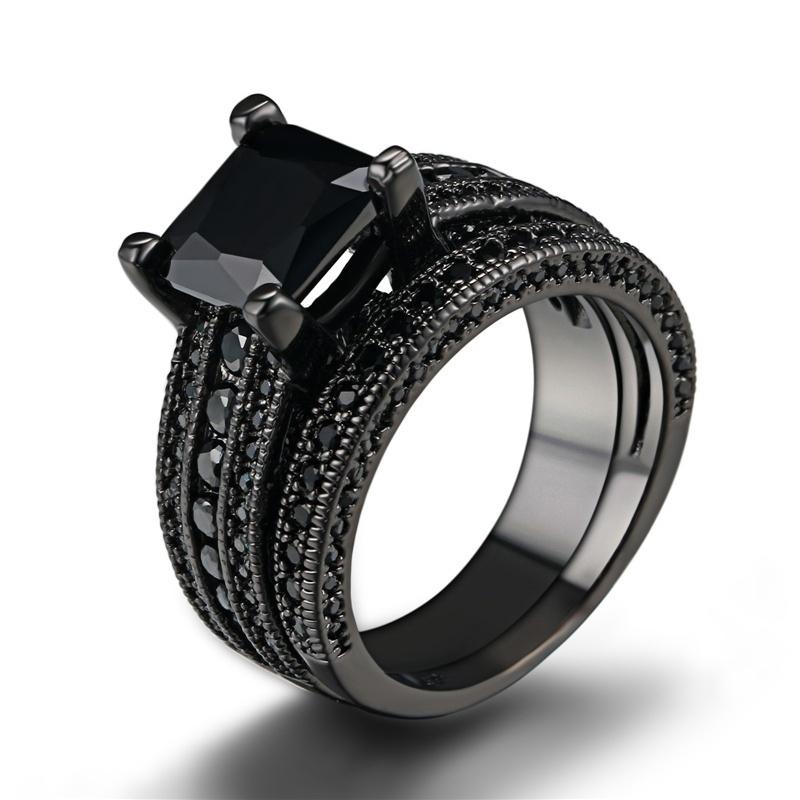Stylish Couples Ring Set - Durable Stainless Steel with Sparkling Black Cubic Zirconia - Romantic Anniversary Gift for Him and Her - Hypoallergenic & Scratch-Resistant Design