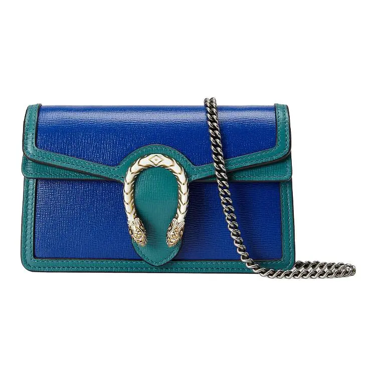 Gucci Dionysus Tiger-Head Clasp Crossbody Bag for Women in Blue and Emerald Green Leather