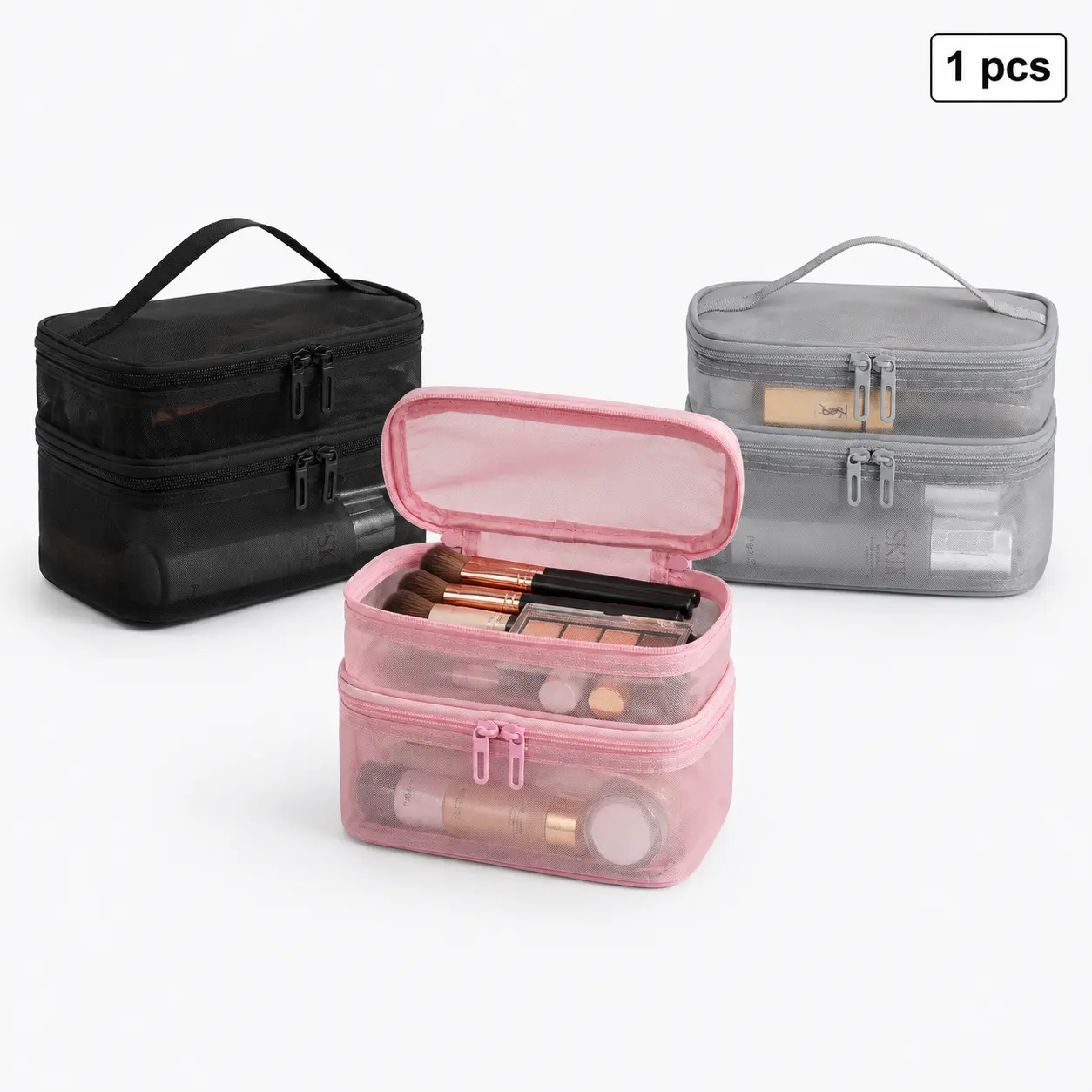 Double-Layer Cosmetic Organizer, Large-Capacity Portable Pouch with Handle for Travel, Camping, Makeup & Toiletries,Bulk,Christmas,outdoor, Women, Travel Ready, Portable Handheld, Gift-Ready, High-Capacity