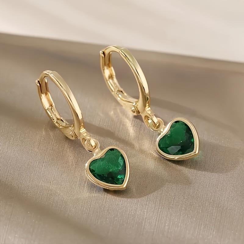 Exquisite luxurious colored heart-shaped zirconia ear studs, high-end and versatile women's earrings
