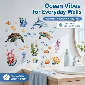 A new hand-painted marine life bathtub sticker, a fun background decorative wall sticker for bathrooms and toilets Bathroom Essentials Accessories (30*90cm) (MS11005-ZY)