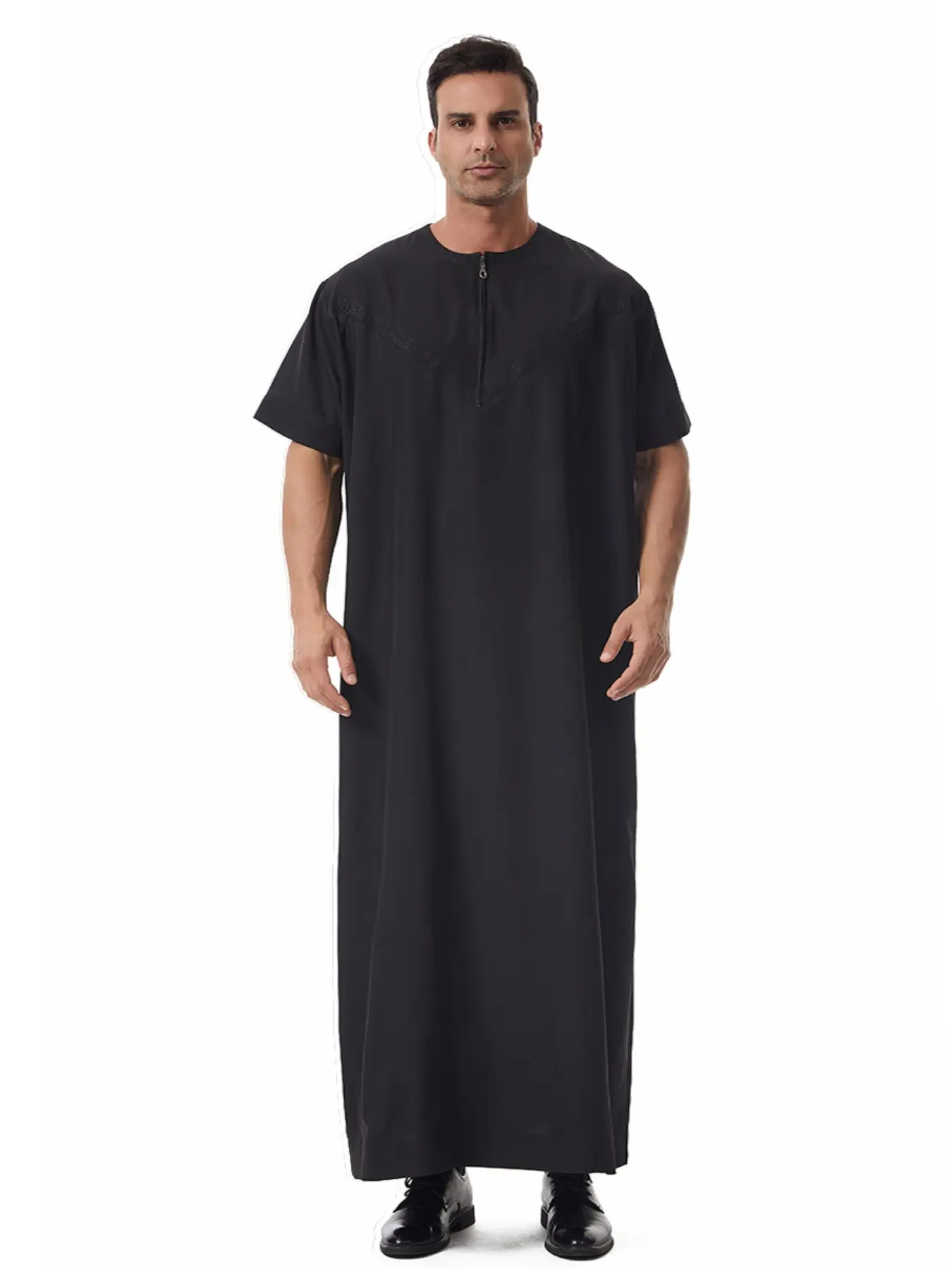 Summer Men's Short Sleeve Arab Robe, Middle East Muslim Casual Long Robe, Breathable Loose Fit Men's Long Thobe, Ethnic Clothing