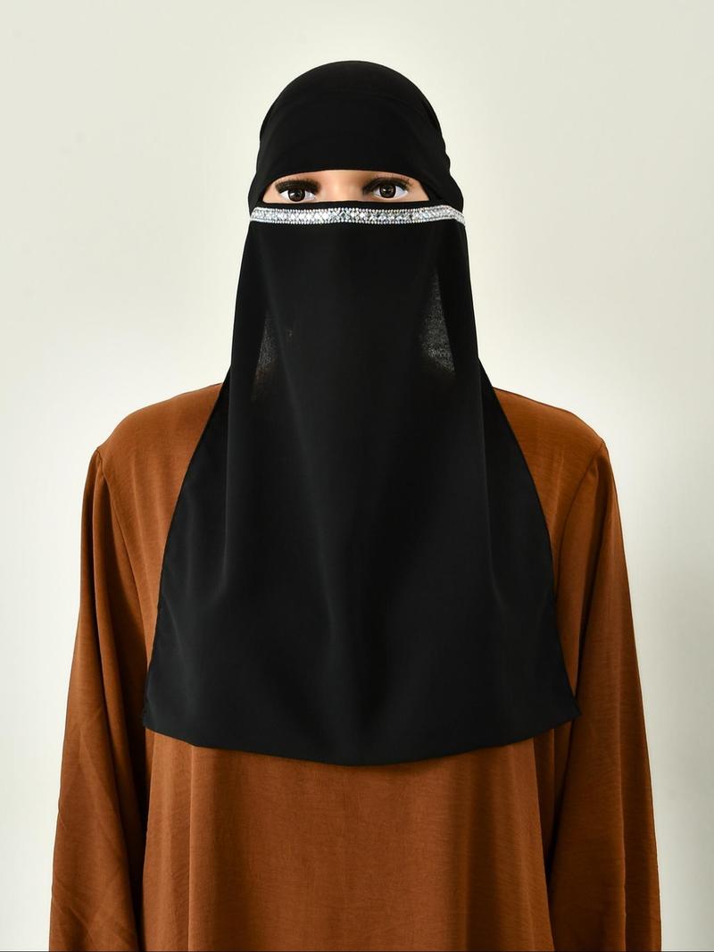 Women's Rhinestone Decorated Hijab Modesty, Modest Casual Comfortable Breathable Hijab for Daily Wear, Fashionable Muslim Clothing for Women