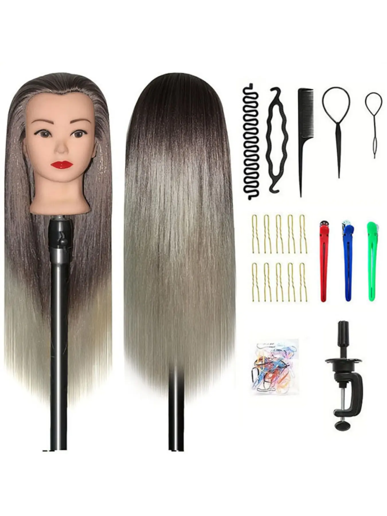 Synthetic Hair Styling Mannequin Head with DIY Set & Table Clamp, Perfect for Makeup Artists, Teenage Girls & Hairdressers Practice