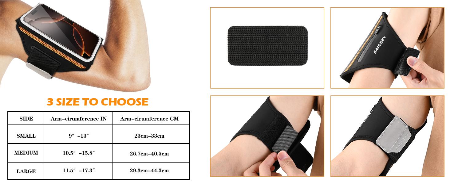 AGS Phone Armband for Running 3D Design Cell Phone Armband with Zipper Pocket for Earbuds Car Keys, Water Resistant Sport Arm Band for iPhone 14 13 12 11 Pro Galaxy S20 S30 Fit Up to 6.9'' with Phone Case