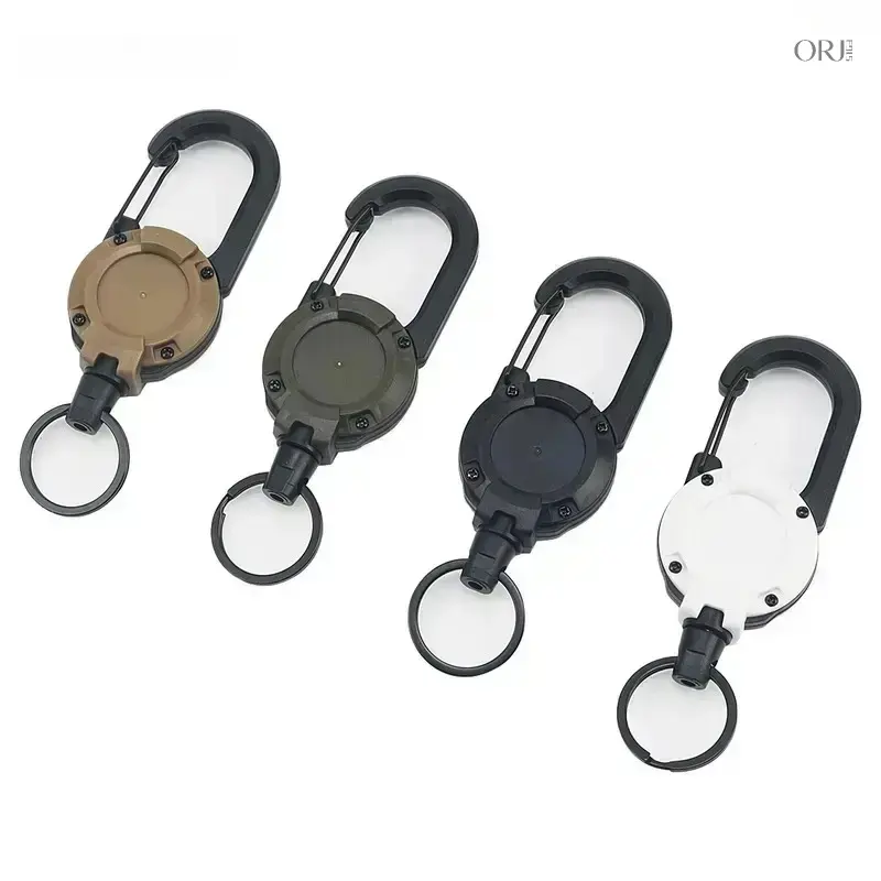 4-Piece Sturdy Retractable Keychain Accessory Set - 58cm Stainless Steel Lanyard, Multifunctional Key Organizer, Mountaineering Clips, ID Card Holder, Lightweight EDC Gear, Unisex for Office, Outdoor Use, Key Organizer Keychain