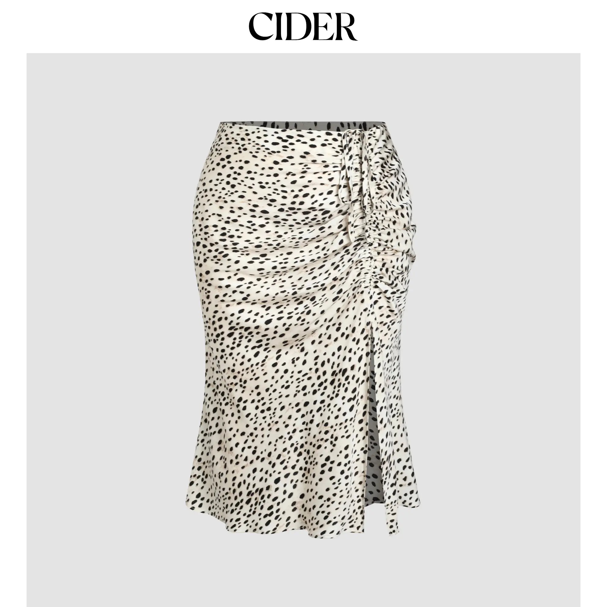 Cider Spot Leopard Print Drawstring Split Maxi Skirt Curve & Plus