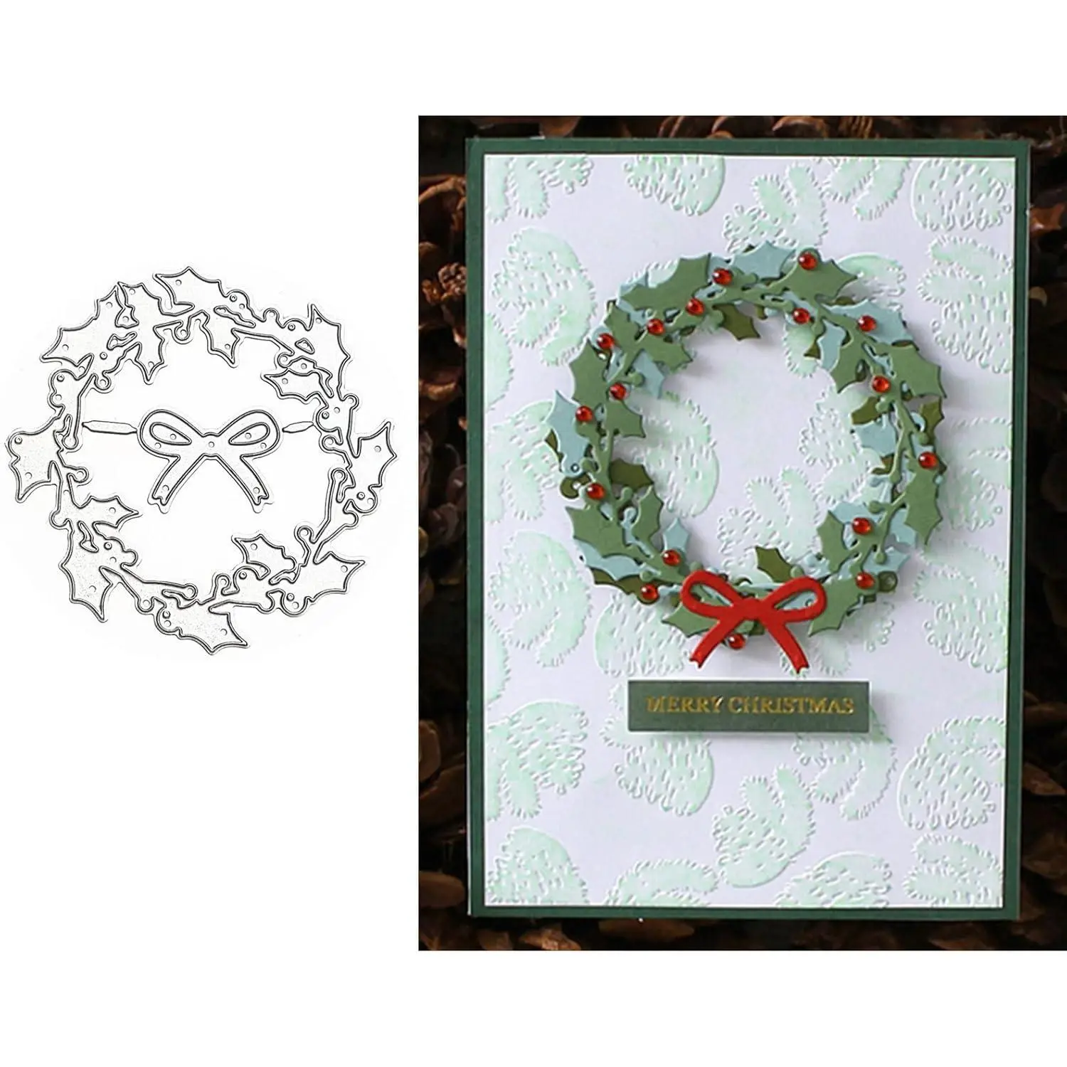 Holly Leaves Wreath Metal  Cuts, Bow Leaf Round Circle Christmas  Dies Cut Stencils for DIY Scrapbooking Photo Decorative Embossing Paper Dies for Scrapbooking Card Making