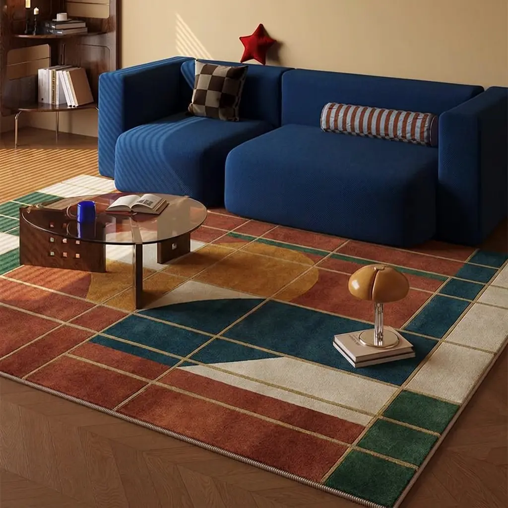 100cm*160cm/3.28'*5.25' Modern Abstract Geometric Area Rug, Nordic Color Block Carpet, Minimalist Line Floor Mat for Living Room Bedroom