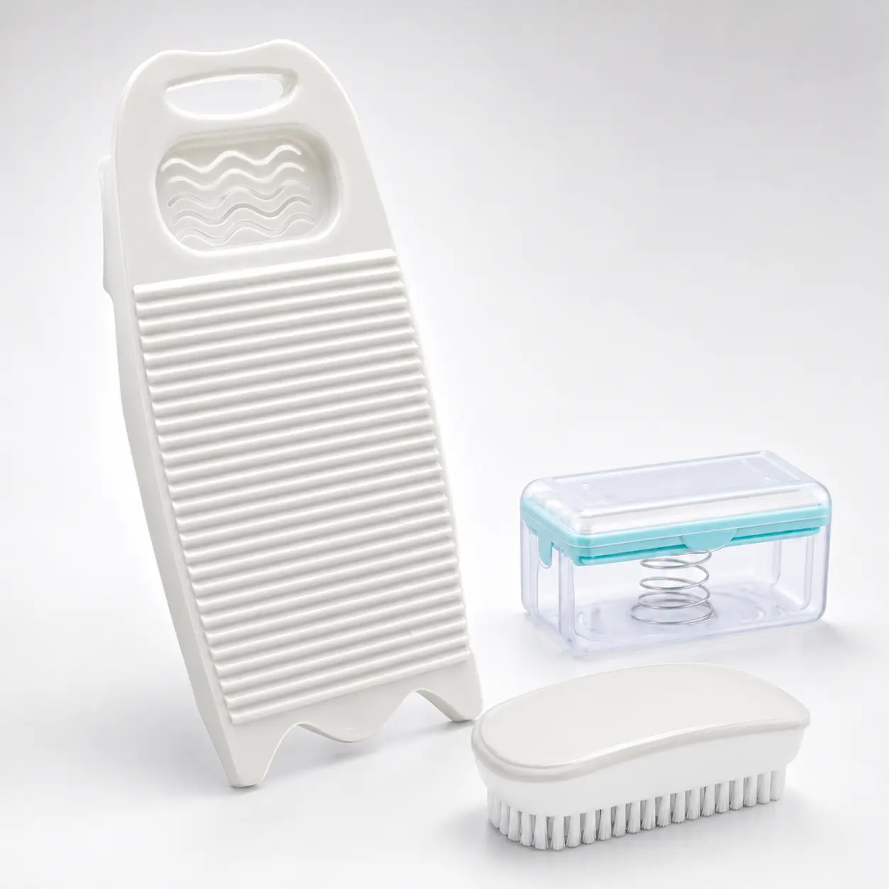 Portable Washboard Set with Soap Dish and Soft Bristle Brush, Plastic Laundry Scrub Board for Hand Washing Clothes, Underwear and Baby Items