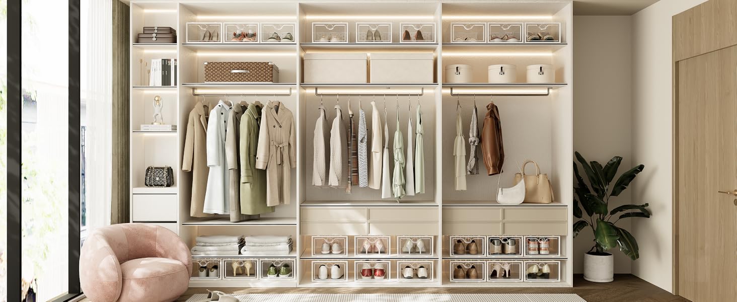 15-Pack Extra Large Shoe Storage Boxes Suitable for Size 12, Shoe Organizer for Wardrobe Transparent Plastic Stackable Shoe Display Boxes Storage Bins Suitable for Sneaker Enthusiasts Sneaker Storage Boxes White