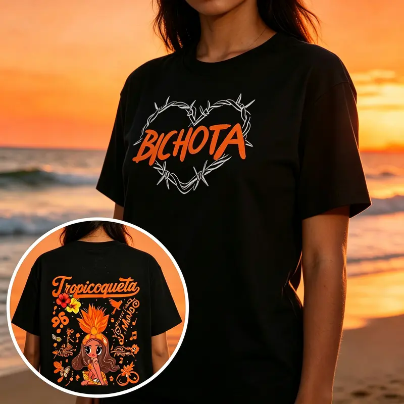 Latin Bichota Inspired Graphic T-Shirt, Tropitour Style Premium Cotton Tee, Latin Pop Queen Fan Shirt, Cute Summer Festival Concert Merch, Unisex Casual Streetwear Top