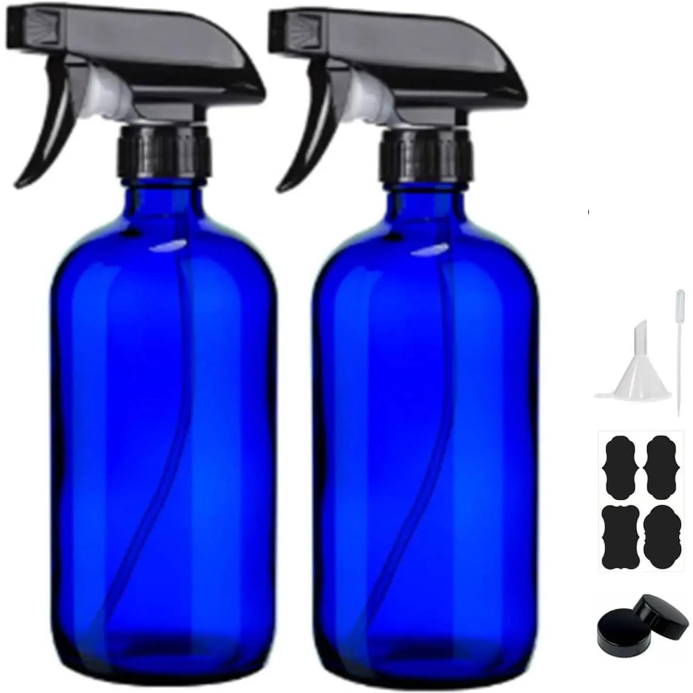 16oz Glass  Bottles,2-Pack Refillable Empty  Bottl for Cleaning, Hair Care,  - Adjustable Nozzl - Blue