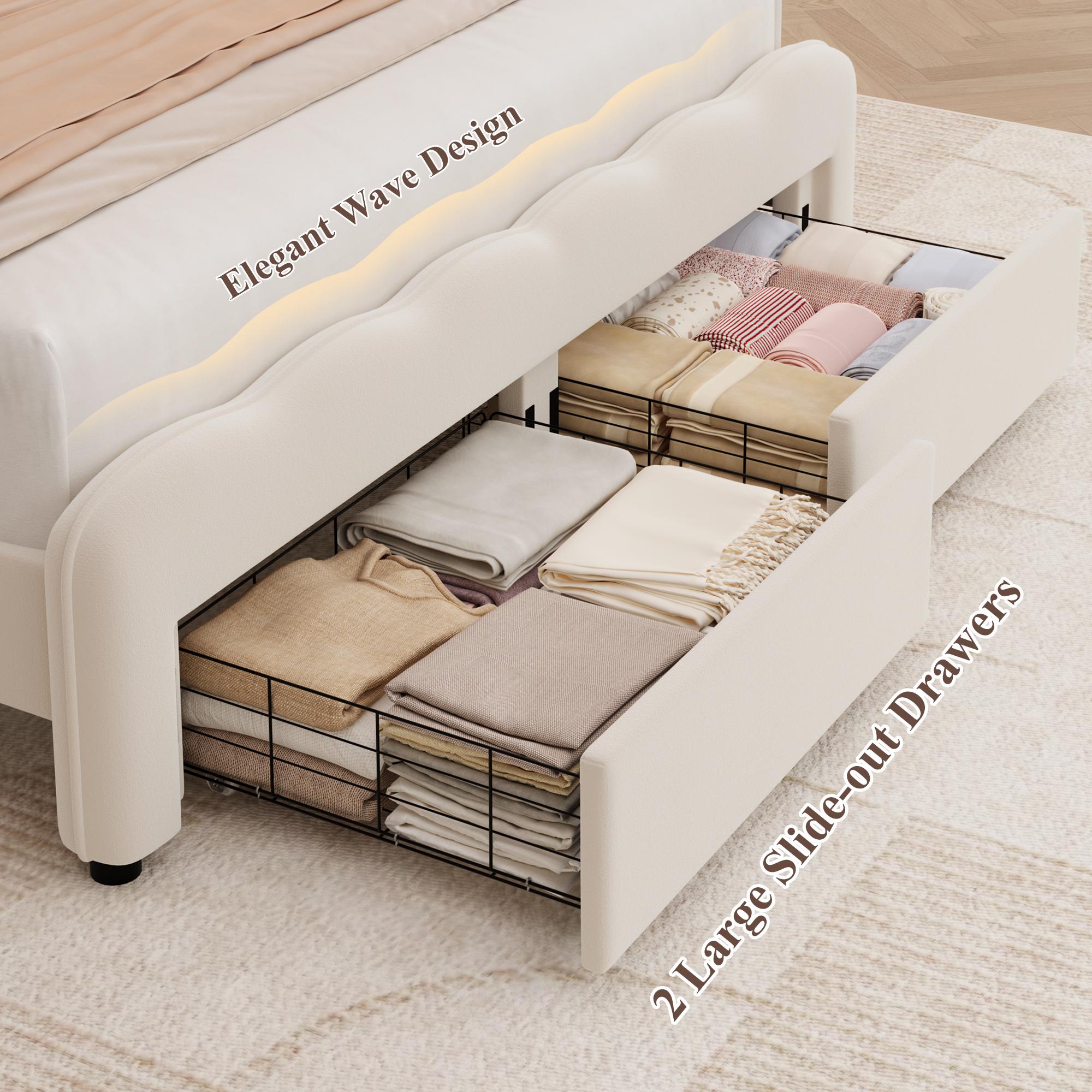 HOSTACK Modern Upholstered LED Bed Frame with Adjustable Lotus Headboard, Velvet Platform Bed Frame with storage drawer, Wooden Slats Support, No Box Spring Needed, No Mattress