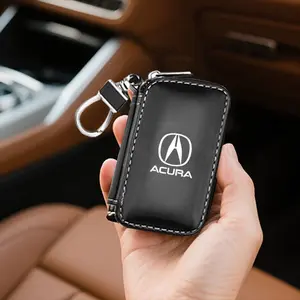 Leather Square Zip Key Pouch, Two Colors, Universal Car Remote Key Case, Durable with Hook, Portable Anti-Scratch, for Acura Models