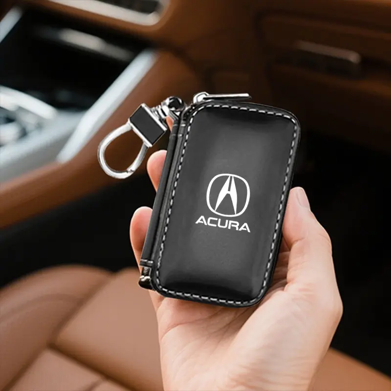 Leather Square Zip Key Pouch, Two Colors, Universal Car Remote Key Case, Durable with Hook, Portable Anti-Scratch, for Acura Models