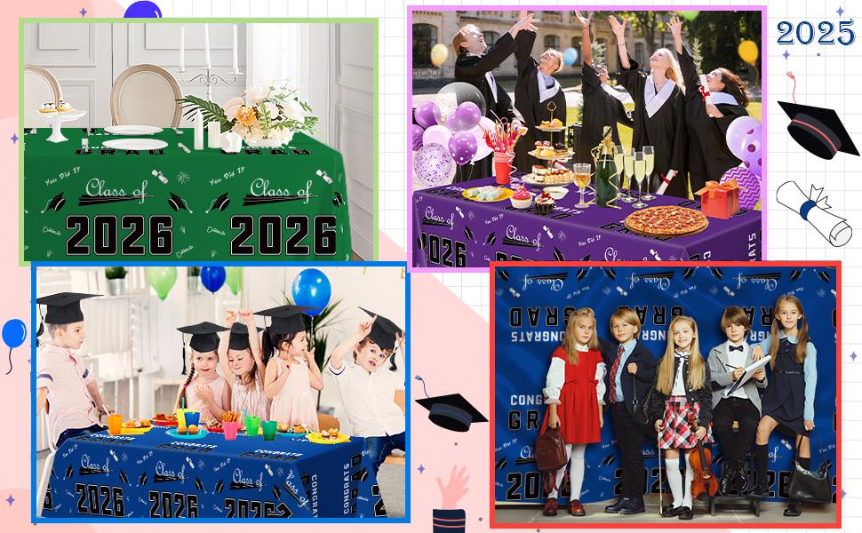 Graduation Decorations 2026 - Graduation Party Decorations 2026 - Disposable Plastic Blue Tablecloth for Class of 2026 Decorations Party Favors Supplies Banner,54" X 108",2 Pack