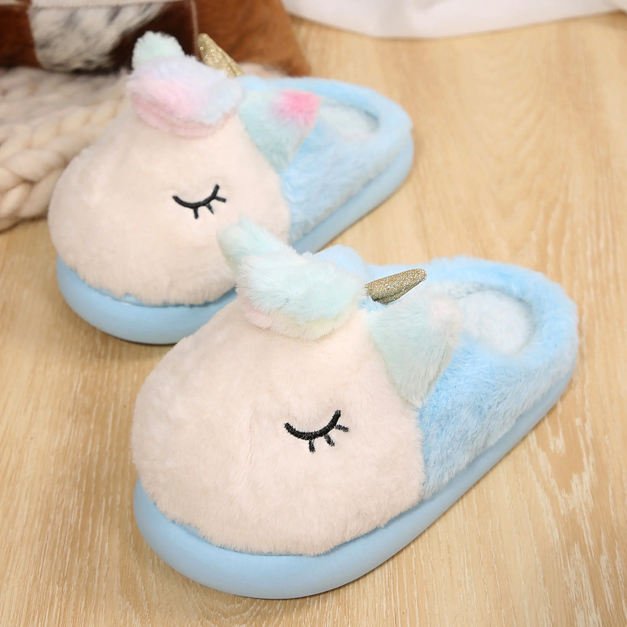 Women's Unicorn Slippers House Shoes Non Slip Warm Indoor Slipper Shoes Plush Cute Animal