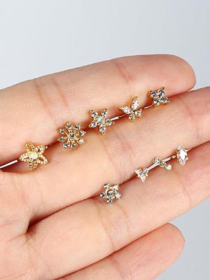 FUNRUN 9Pcs Nose Rings Studs with CZ Snowflake Star Top Surgical Steel L-Shaped Triple Linear Gem Ball Round Diamond Cork Skew Nose Piercing Jewelry