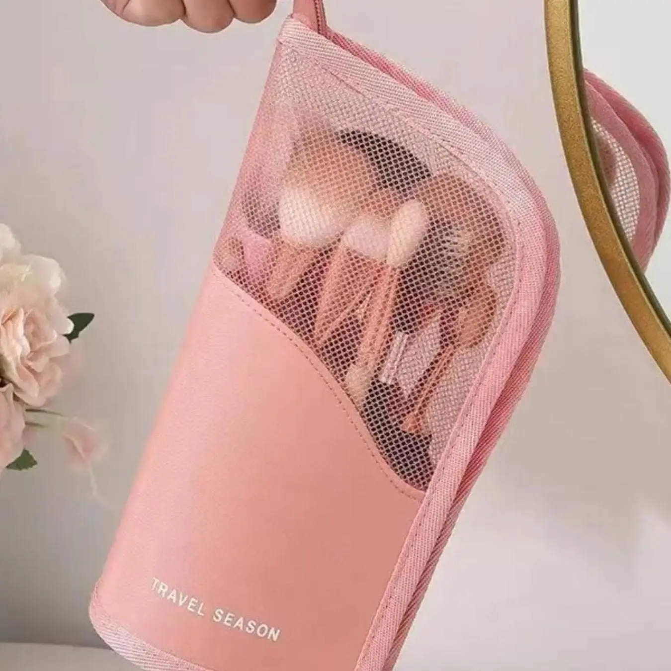 1count Vertical Makeup Brush Organizer, Portable Elegant Large Capacity Travel Eyeshadow Makeup Case, Brow Pencil Bag