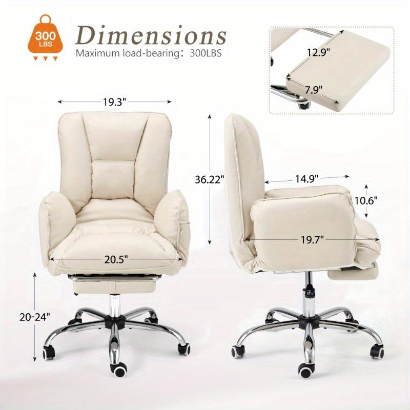 Reclining Home Office Chair - Ergonomic Design with Comfy High Back, Lumbar Support & Footrest; Height-Adjustable & Rolling, Perfect for Computer Work, Vanity or Gaming