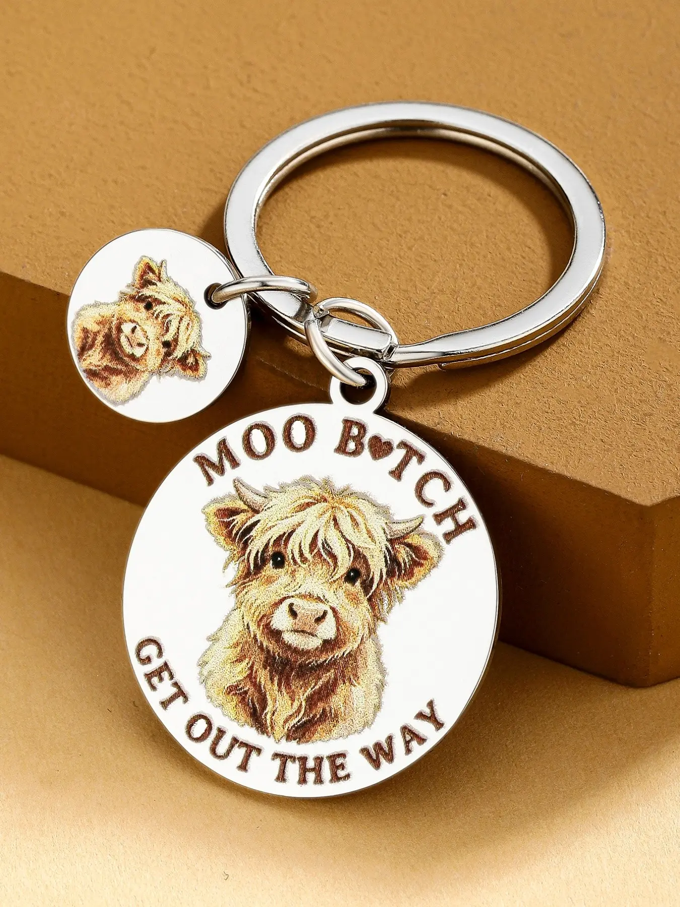 Funny Highland Cow Keychain for Women, Cute Farm Animal Keyring with Mini Calf Charm, Cow Lover Gift, Western Car Accessory, Birthday Christmas Gift