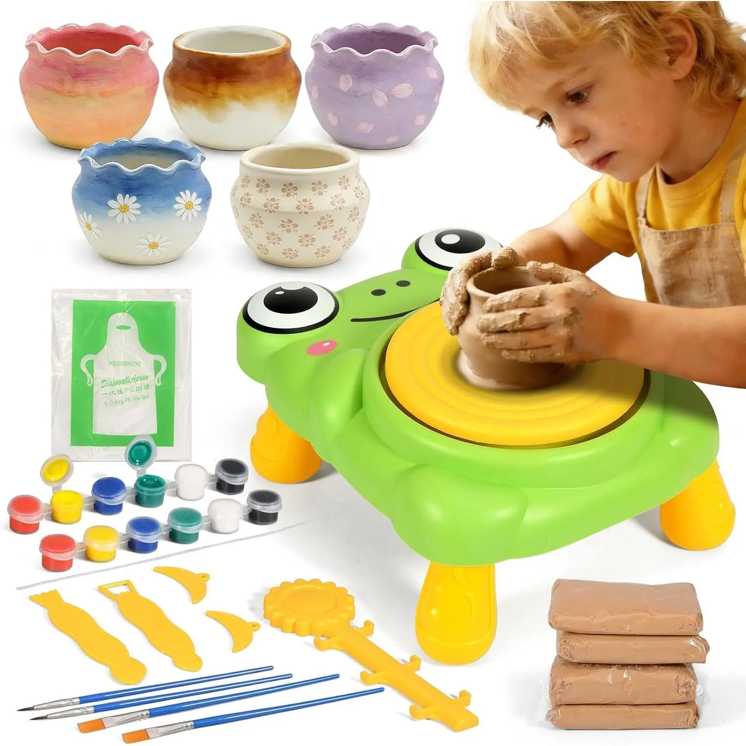 Pottery Wheel for  Complete Pottery Painting Kit Arts and Crafts for  Ages 3-12 with 4 Pack Pottery Clay,Sculpting Tools, DIY Kits Clay Maker for Beginners Art Supplies Toys for Girls Boy