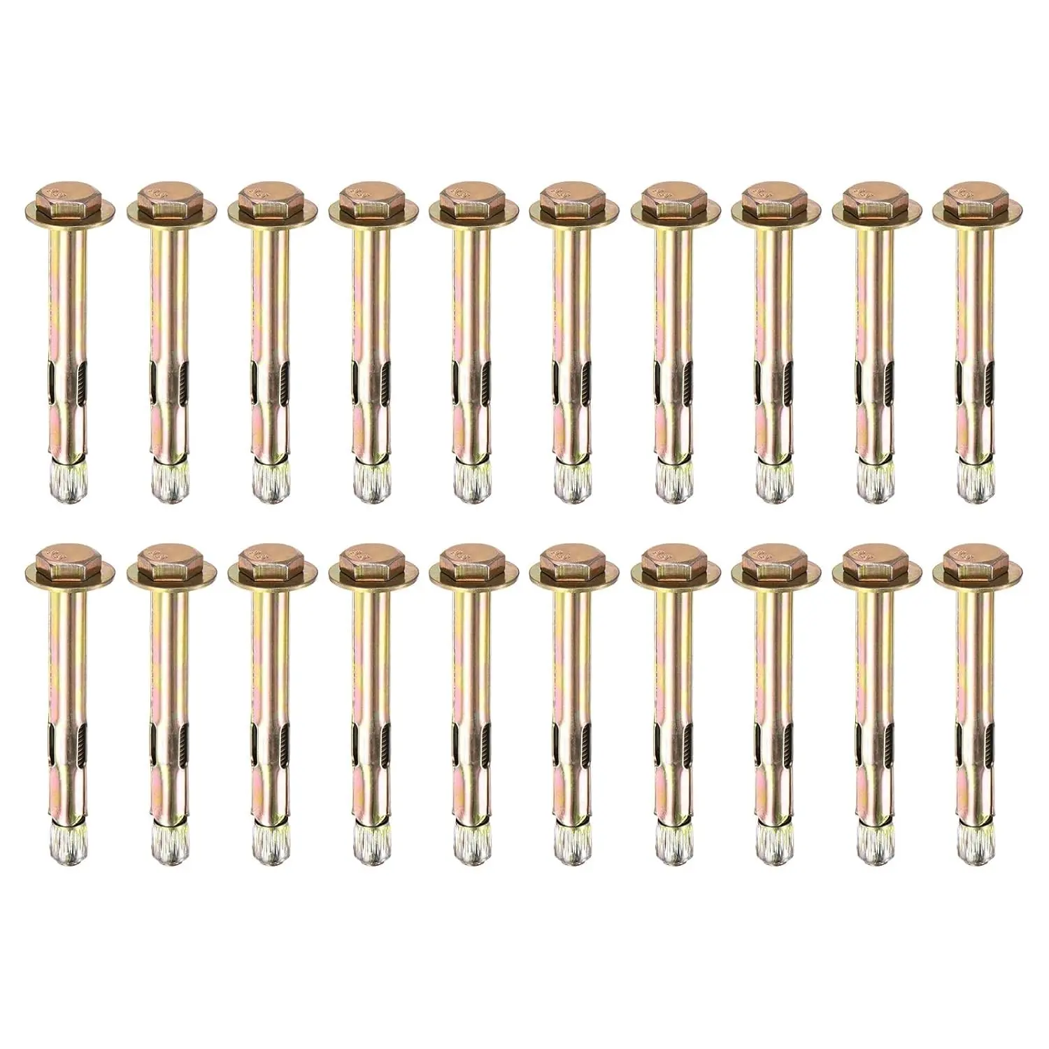 20-Pack M8x80mm External Hex Expansion Bolts, Colored Galvanized Iron-Carbon Steel Anti-Corrosion Metal Bolts for Concrete, Dry Brick and Block Walls