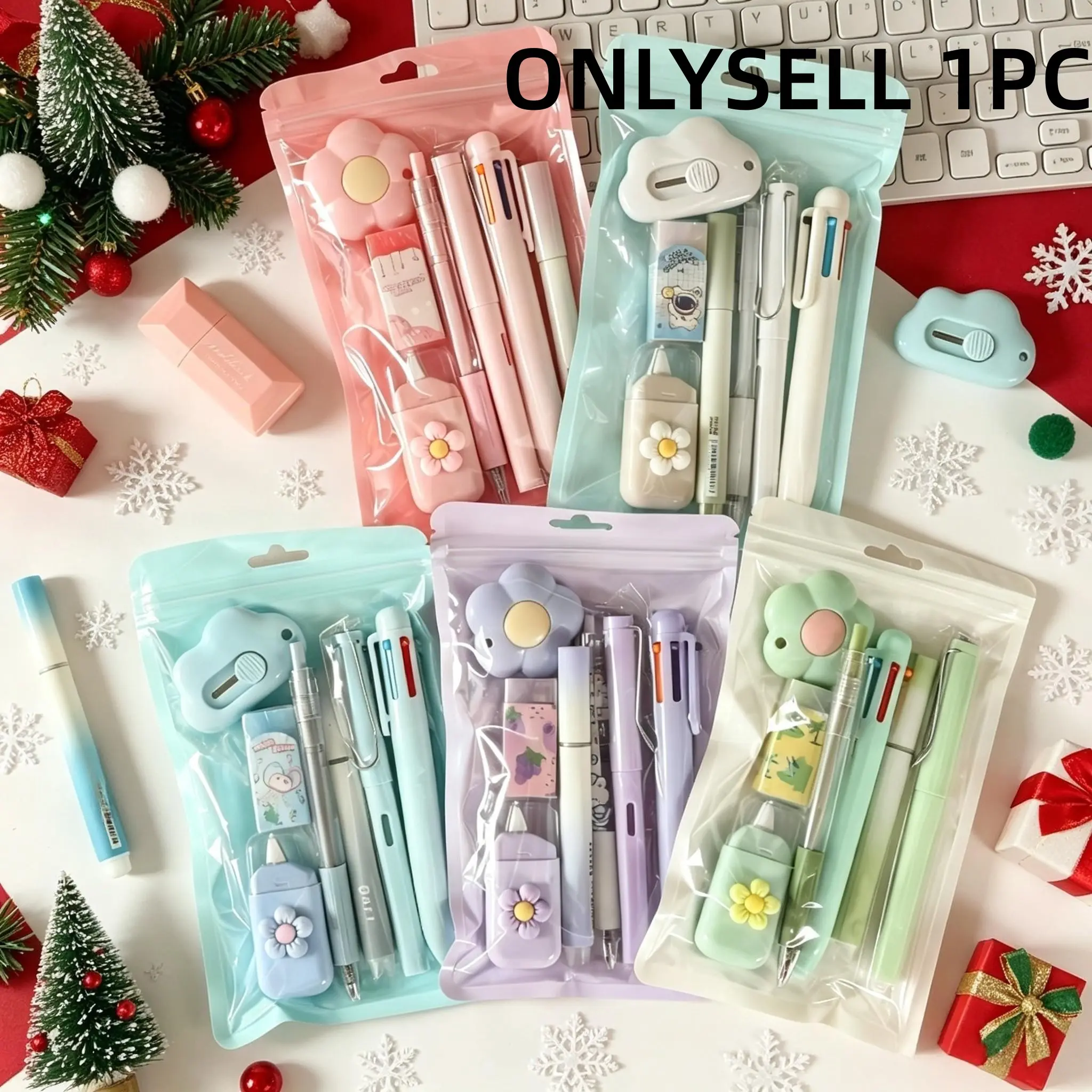 Seven-In-One Multifunctional Stationery Set, Includes Ruler, Eraser, Pencil, Blue, Perfect Gift for Back-To-School and Graduation, School Supplies