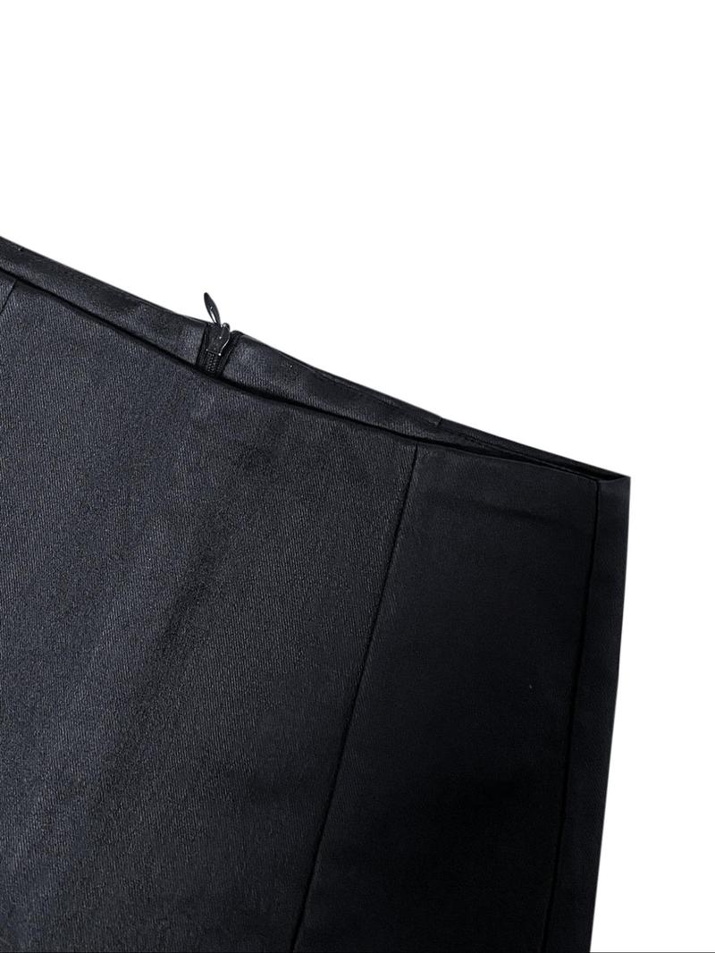 Women's Split Hem High Waist Skinny PU Skorts, Stretchy Zip Back Faux Leather Skort for Holiday Club Daily Wear, Lady's Bottoms for All Seasons