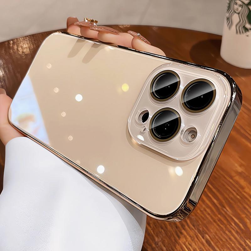 Ice-Cool Glass Phone Case for iPhone 17/16/15/14/13/12/11 Pro Max, Full-Body Protective Shockproof Silicone Cover with Lens Protection, Simple Pure-Color Design for Men and Women