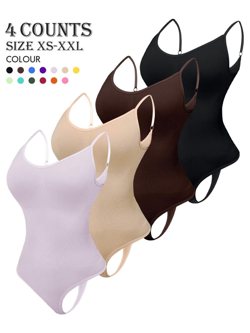 Women's Solid Color Shapewear Bodysuit, High Stretch Tummy Control Shaper, Ladies Clothing for Daily Wear, Seamless Shapewear